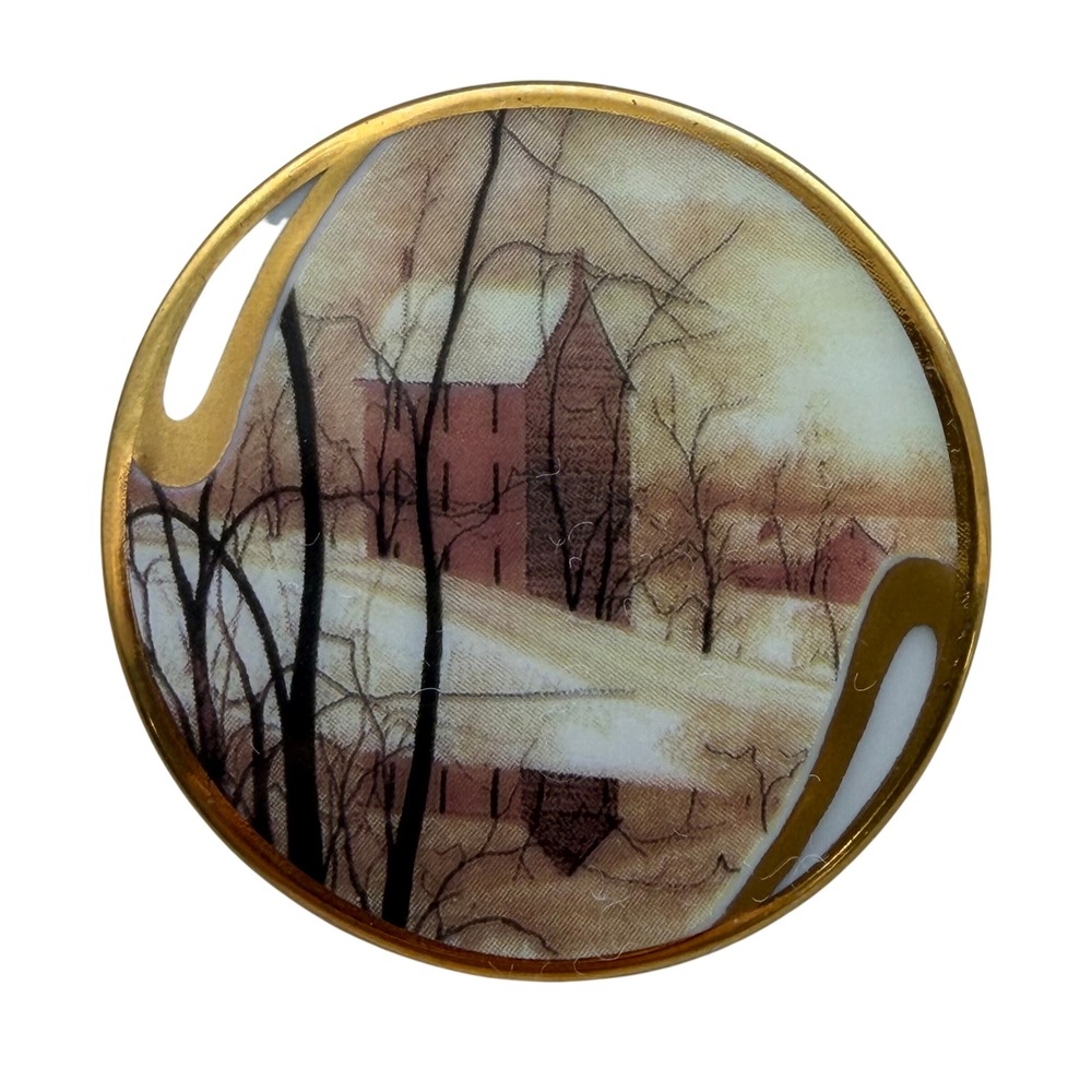 P Buckley Moss Golden Winter 1995‎ Porcelain Brooch Pendant Anna Perenna Art 2"